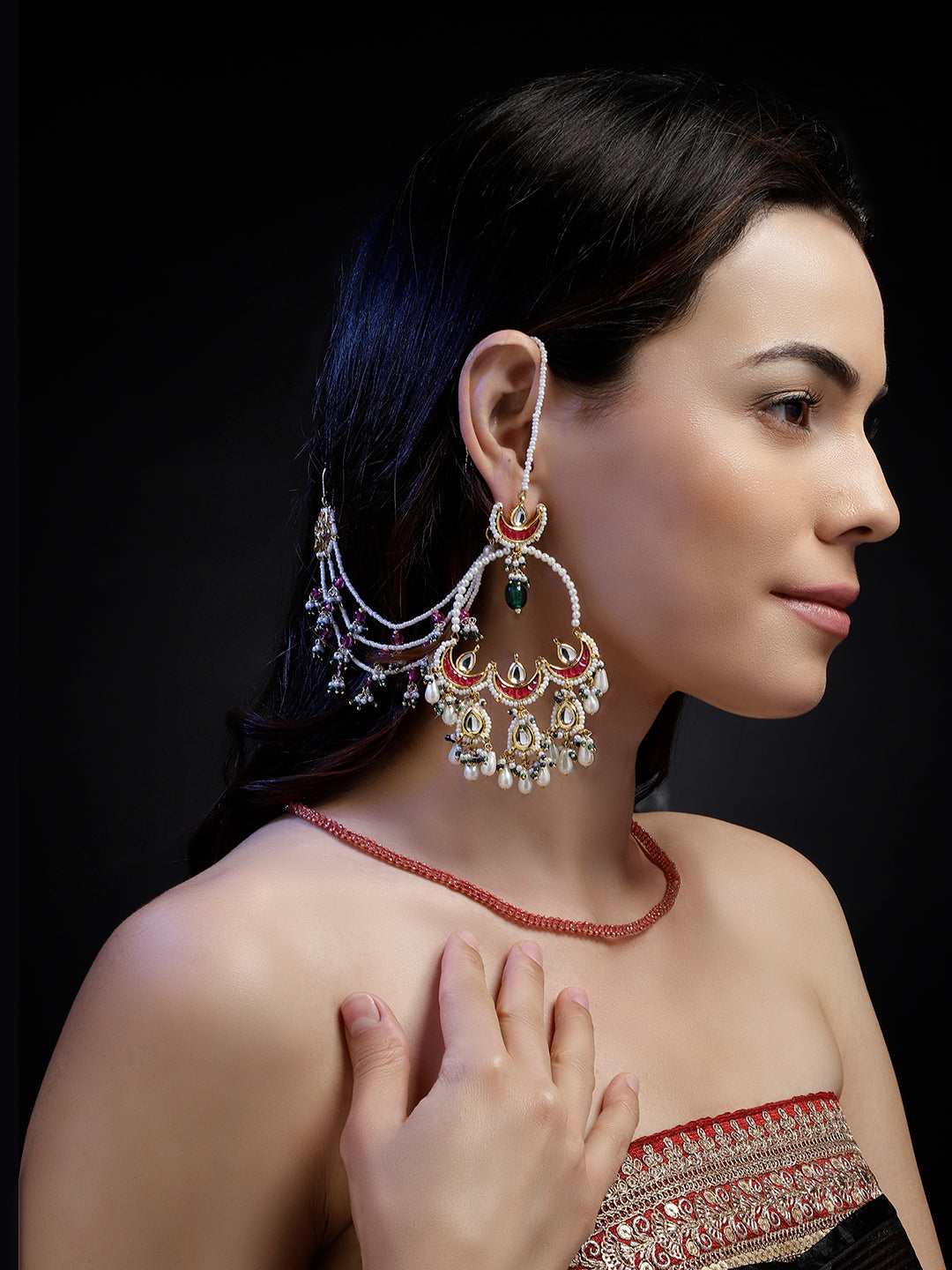 Kundan  Kanchain with Multilayer Pearl Strings