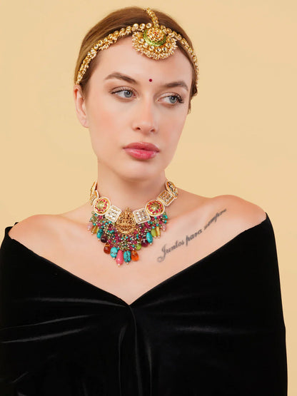 Gold and Green Kundan Matha Patti with Meenakari Touch from Dugristyle Ruhaniyat By Dugran