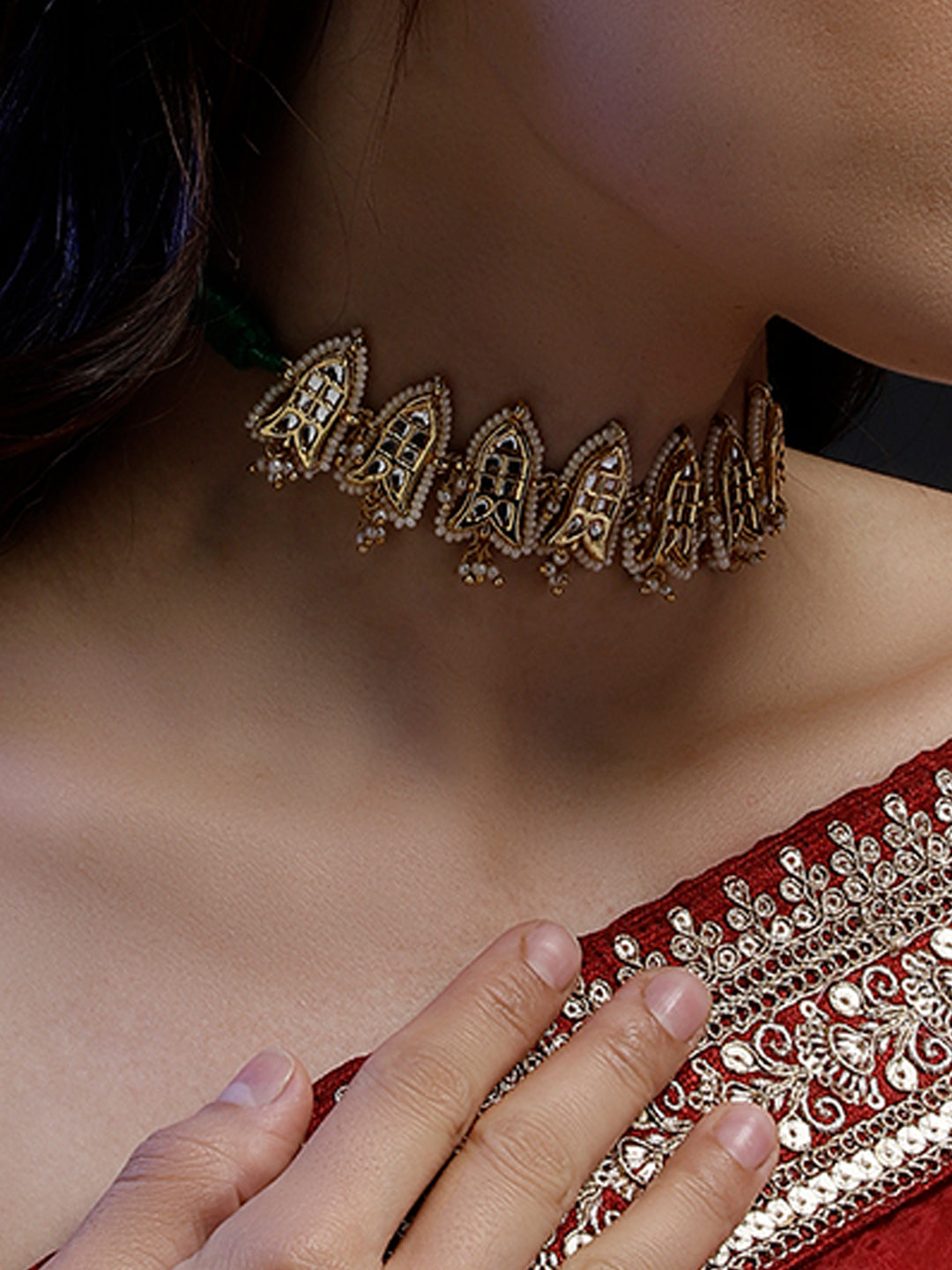 Fish Shaped Kundan Necklace with Adjustable Handmade Dori