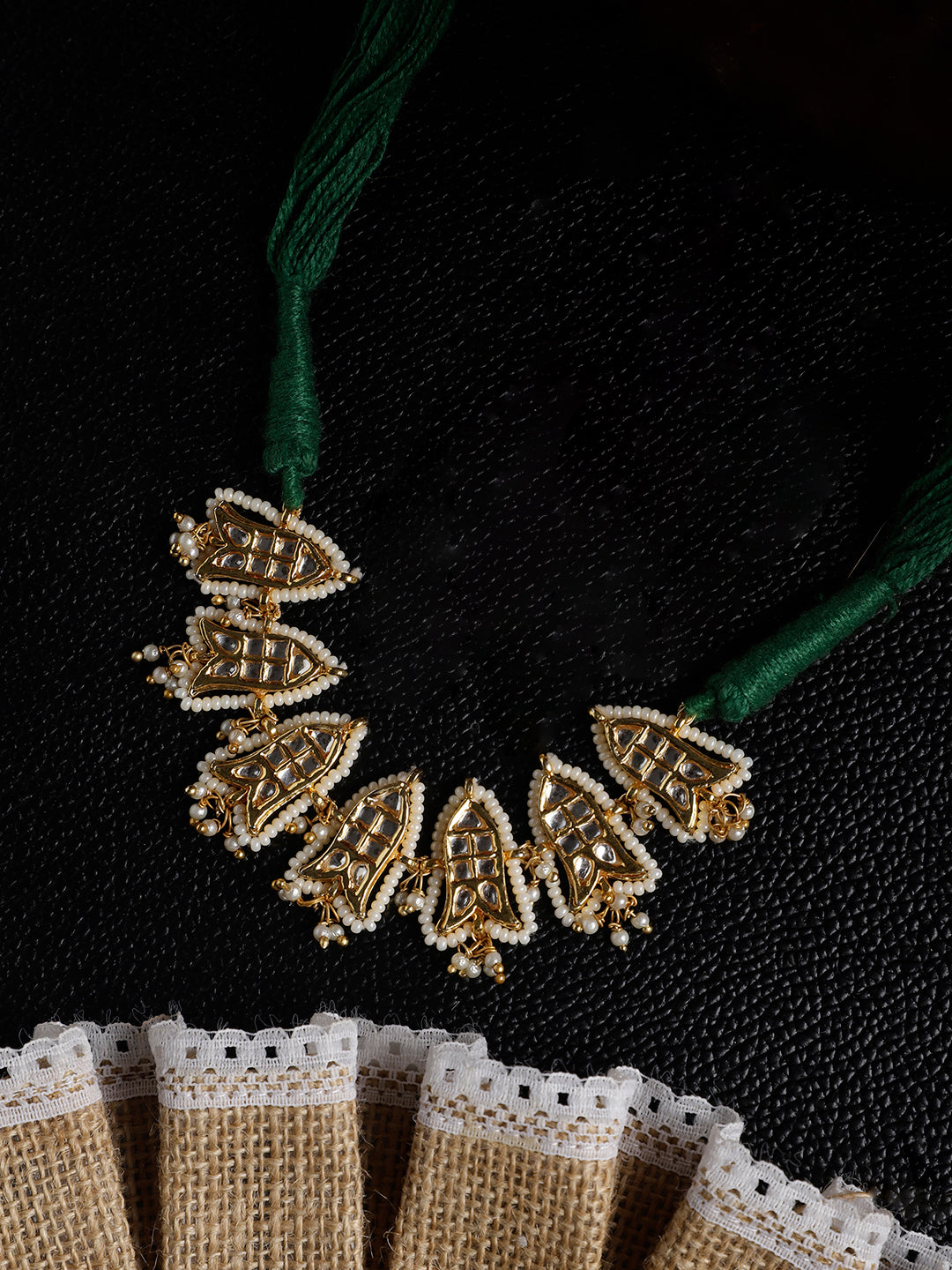 Fish Shaped Kundan Necklace with Adjustable Handmade Dori