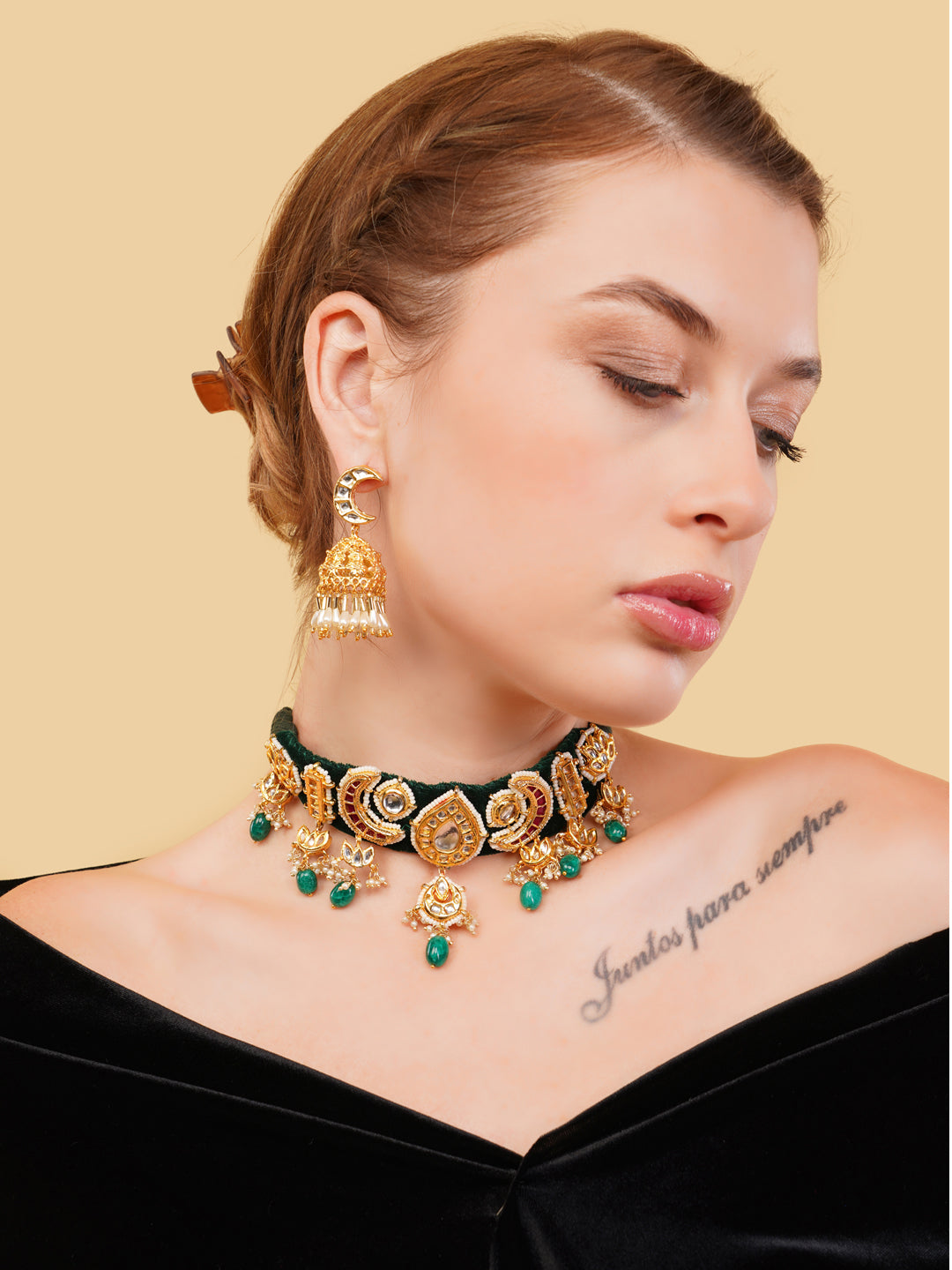 Kundan Chokar with handmade dori nad muti shape tikras