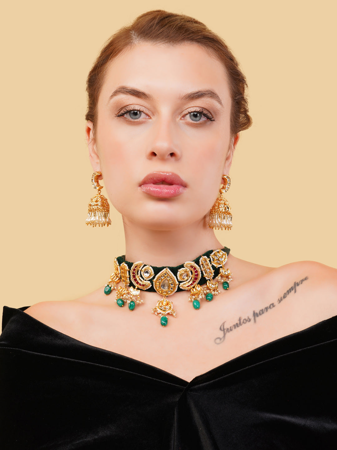 Kundan Chokar with handmade dori nad muti shape tikras