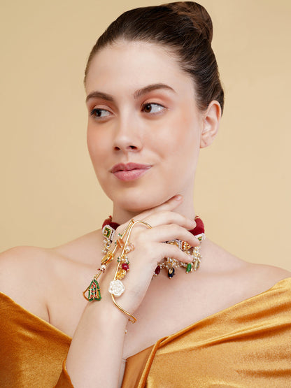Red and Green Kundan Choker with multishape tikras handwoven togather with hangings from Dugristyle Ruhaniyat By Dugran