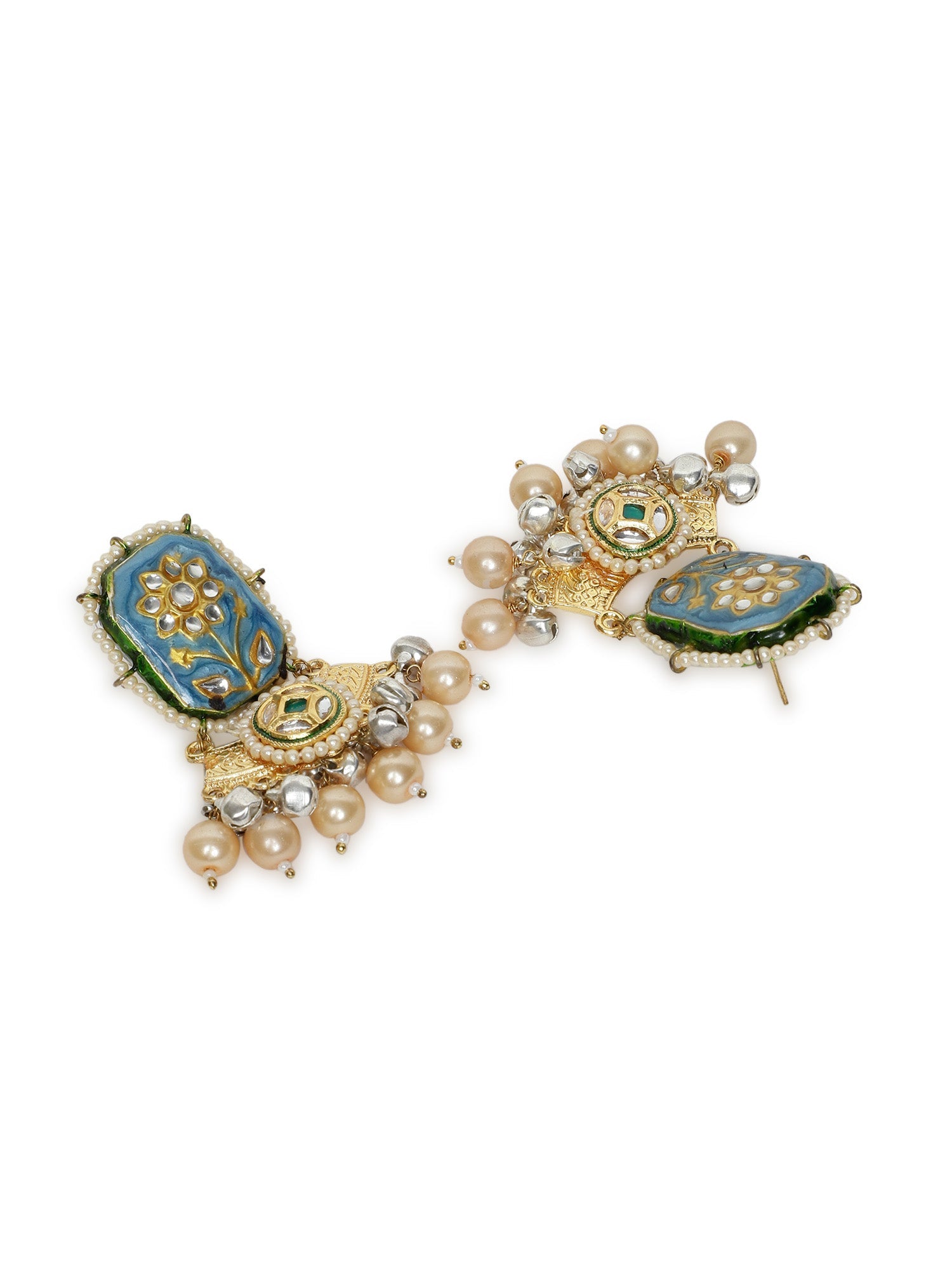 Blue and Cream Meenakari Jewellery Set with Pearls String and Adjustable Dori and silver Ghungroo from Dugristyle Ruhaniyat By Dugran