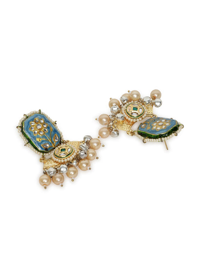 Blue and Cream Meenakari Jewellery Set with Pearls String and Adjustable Dori and silver Ghungroo from Dugristyle Ruhaniyat By Dugran