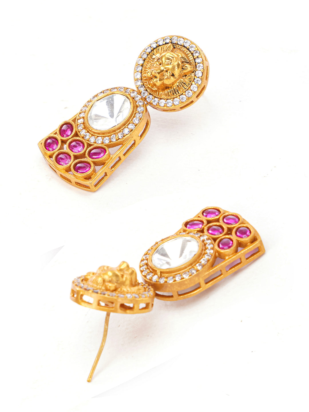 Maroon and Gold Tiger shape inspired choker with earrings having moissanite stones from Dugristyle Ruhaniyat By Dugran