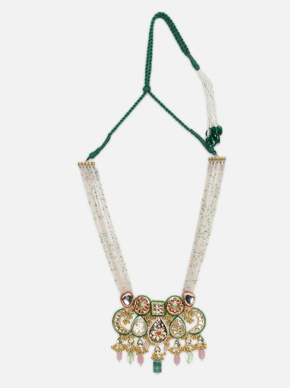 Green and Gold Multi shaped Kundan Necklace with meenakari touch and colorful hangings from Dugristyle Ruhaniyat By Dugran
