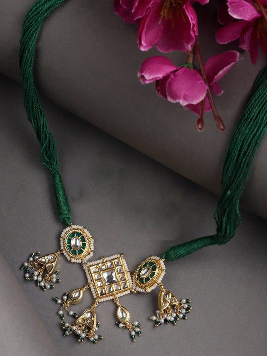 Green and Gold Multi Colored Kundan Necklace with Multi shaped hangings from Dugristyle Ruhaniyat By Dugran