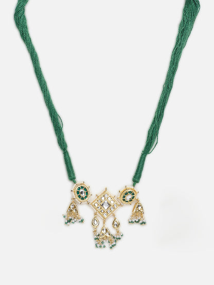 Green and Gold Multi Colored Kundan Necklace with Multi shaped hangings from Dugristyle Ruhaniyat By Dugran