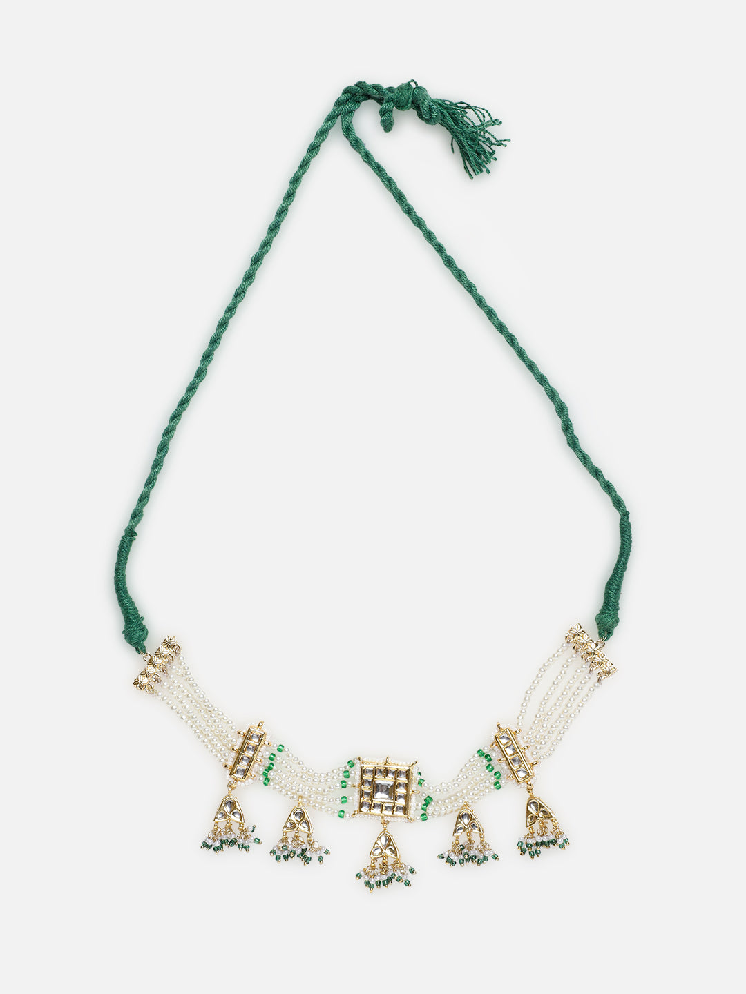 Kundan Necklace with Pearls Strings and kundan hangings