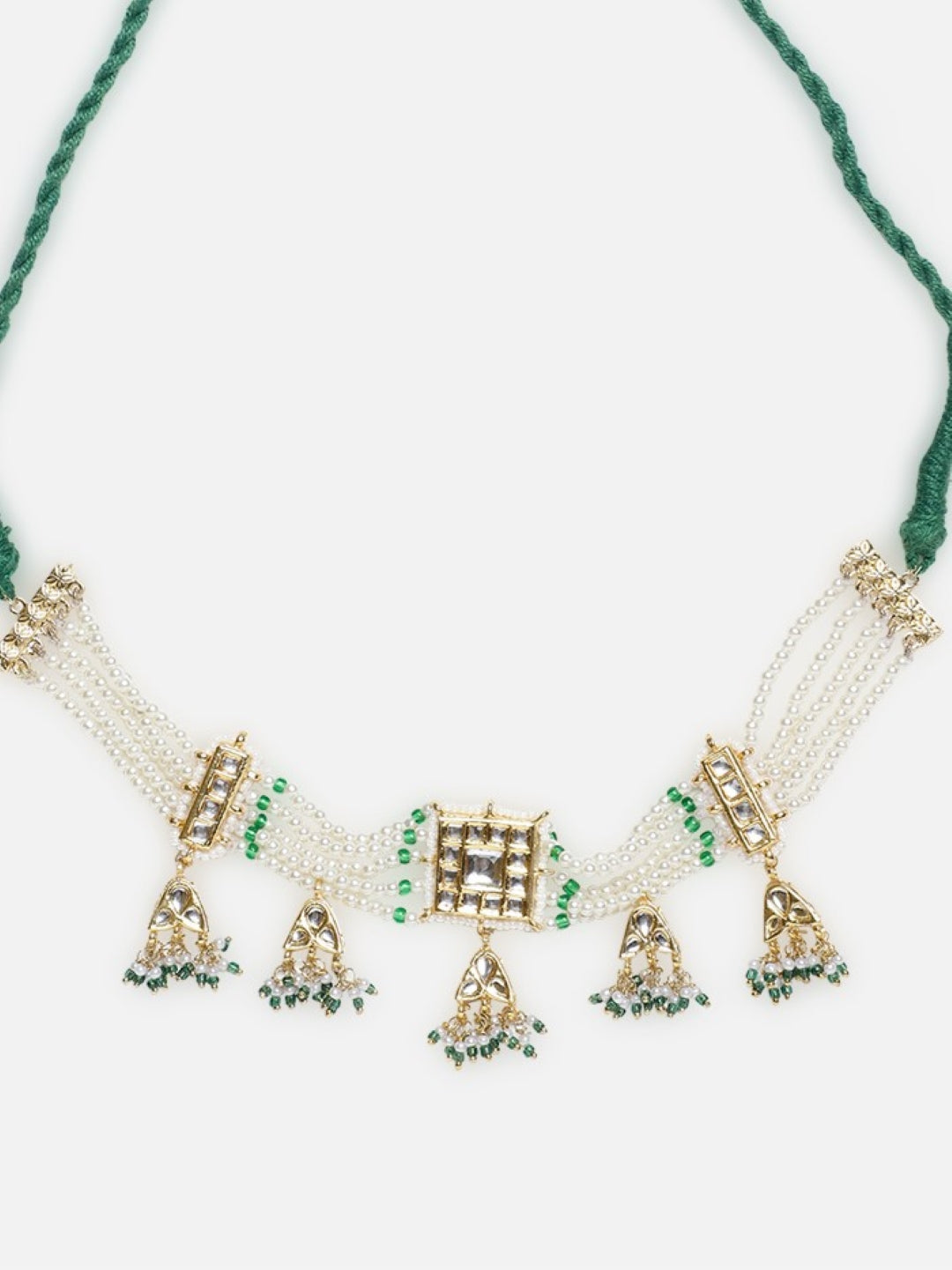 Kundan Necklace with Pearls Strings and kundan hangings