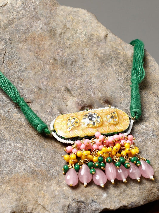 Green and Peach Meenakari Necklace with adjustable Dori from Dugristyle Ruhaniyat By Dugran