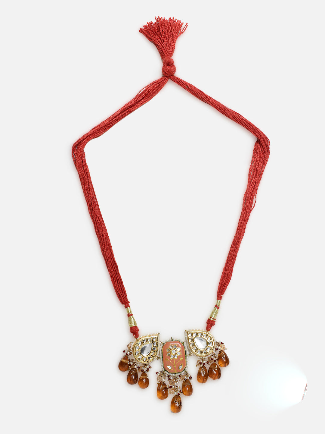 Meenakari Necklace with Adjustable Dori and Drop Shaped Kundan 