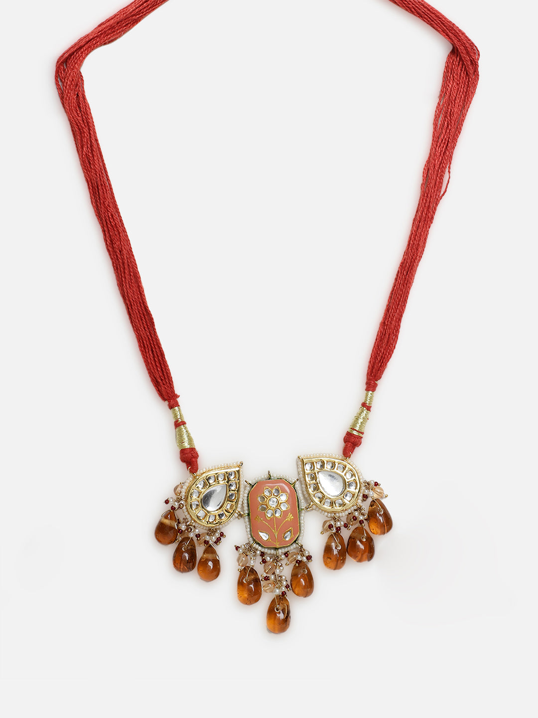 Meenakari Necklace with Adjustable Dori and Drop Shaped Kundan 