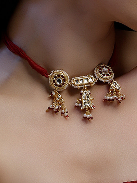 Red and Gold Multi Shaped and Red Colored Kundan Necklace from Dugristyle Ruhaniyat By Dugran