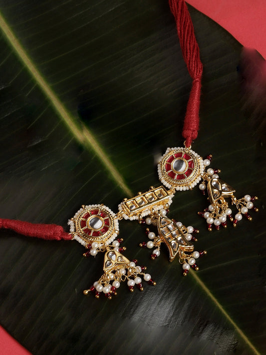 Red and Gold Multi Shaped and Red Colored Kundan Necklace from Dugristyle Ruhaniyat By Dugran