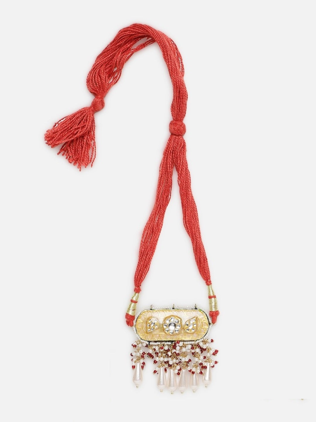 Meenakari Necklace with Adjustable Dori and Multi Color Pearl Hangings