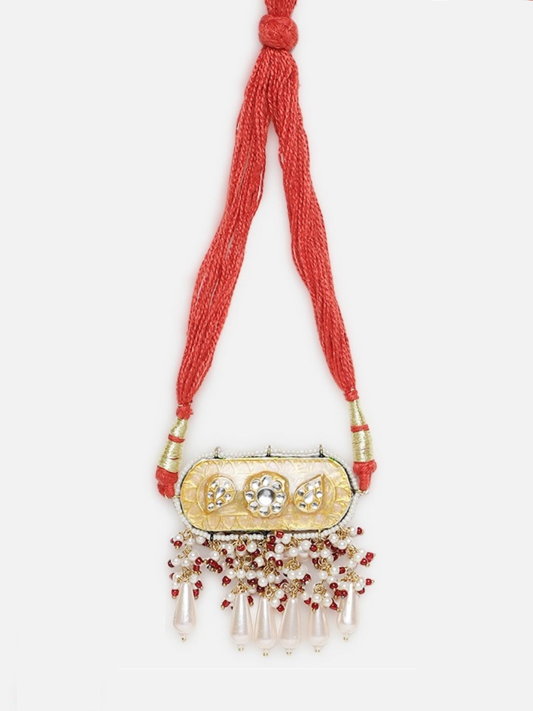 Meenakari Necklace with Adjustable Dori and Multi Color Pearl Hangings