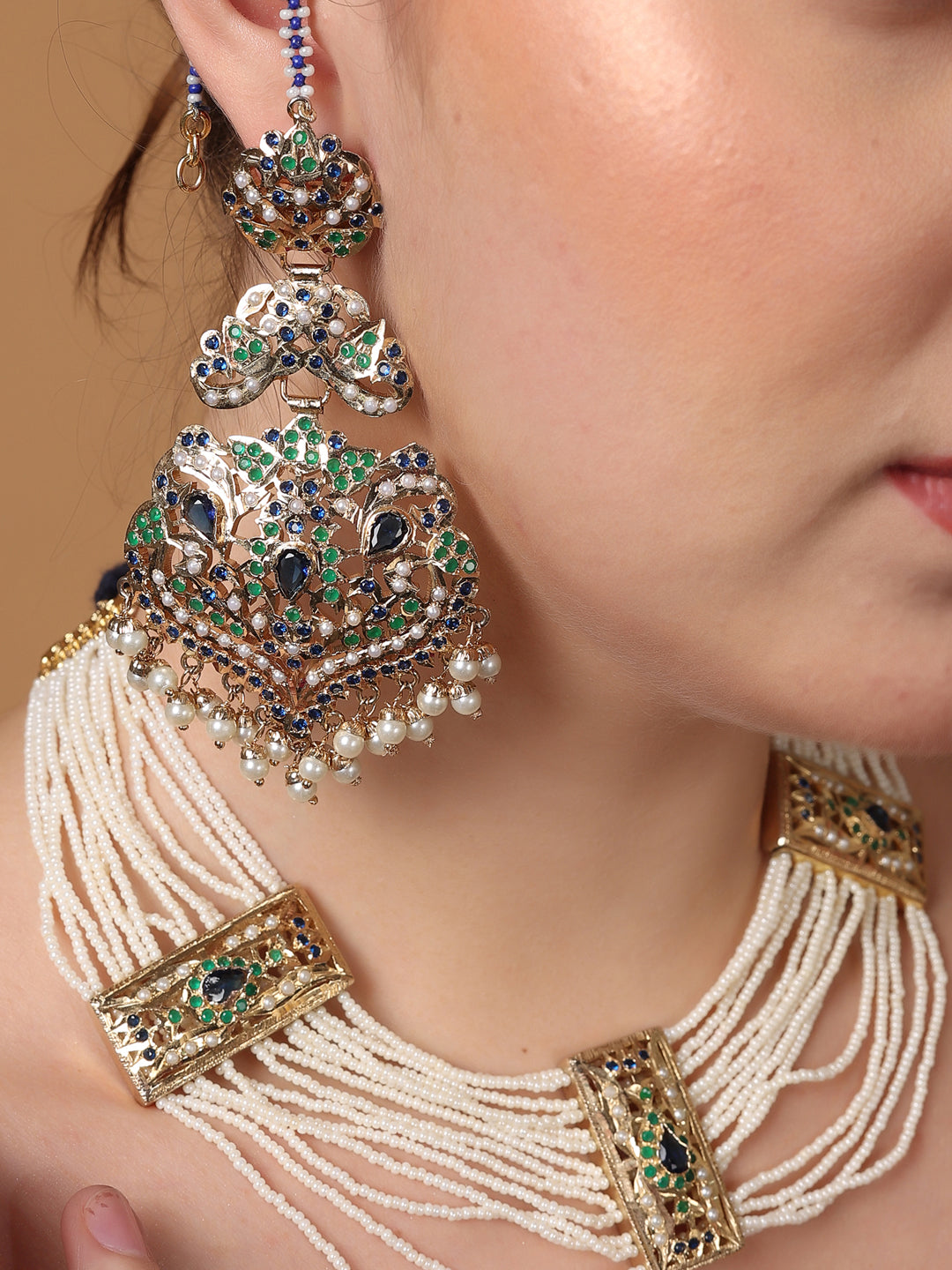 Peacock Inspired Colors in Jadau Design  Earring