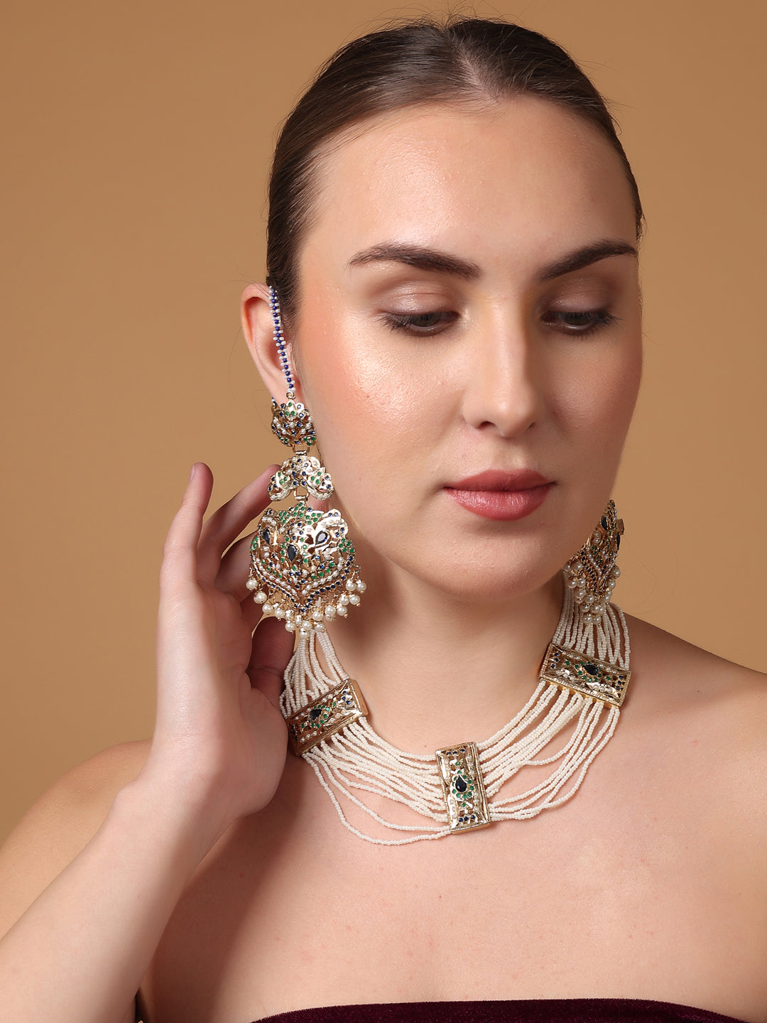 Peacock Inspired Colors in Jadau Design  Earring