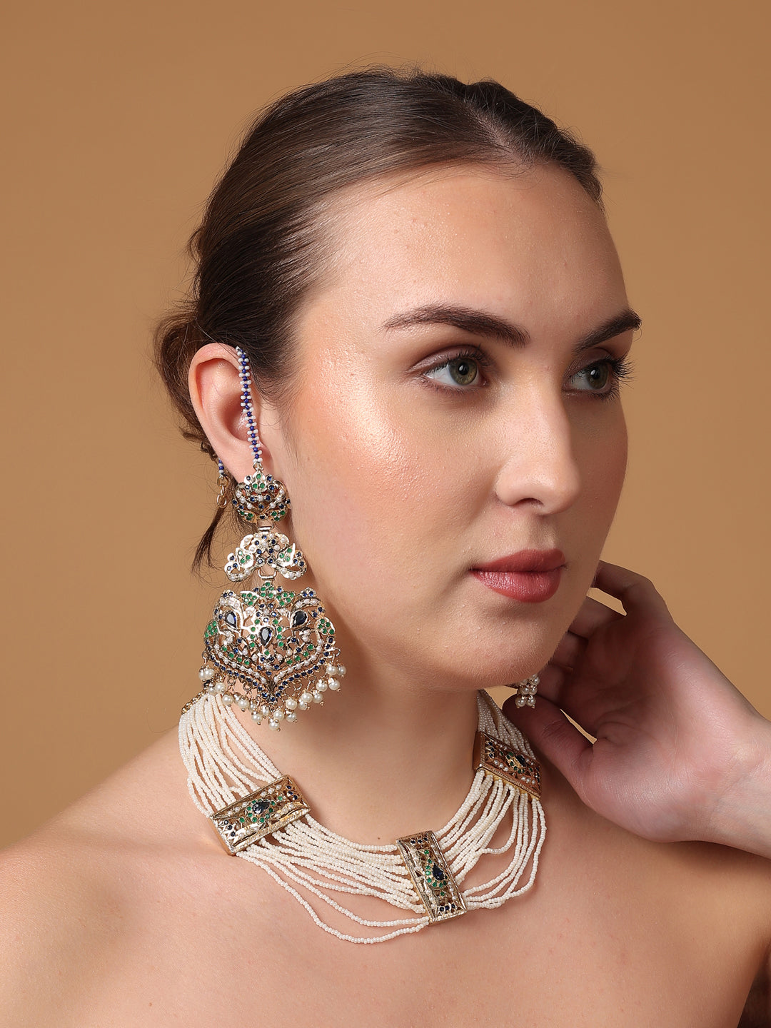 Peacock Inspired Colors in Jadau Design  Earring