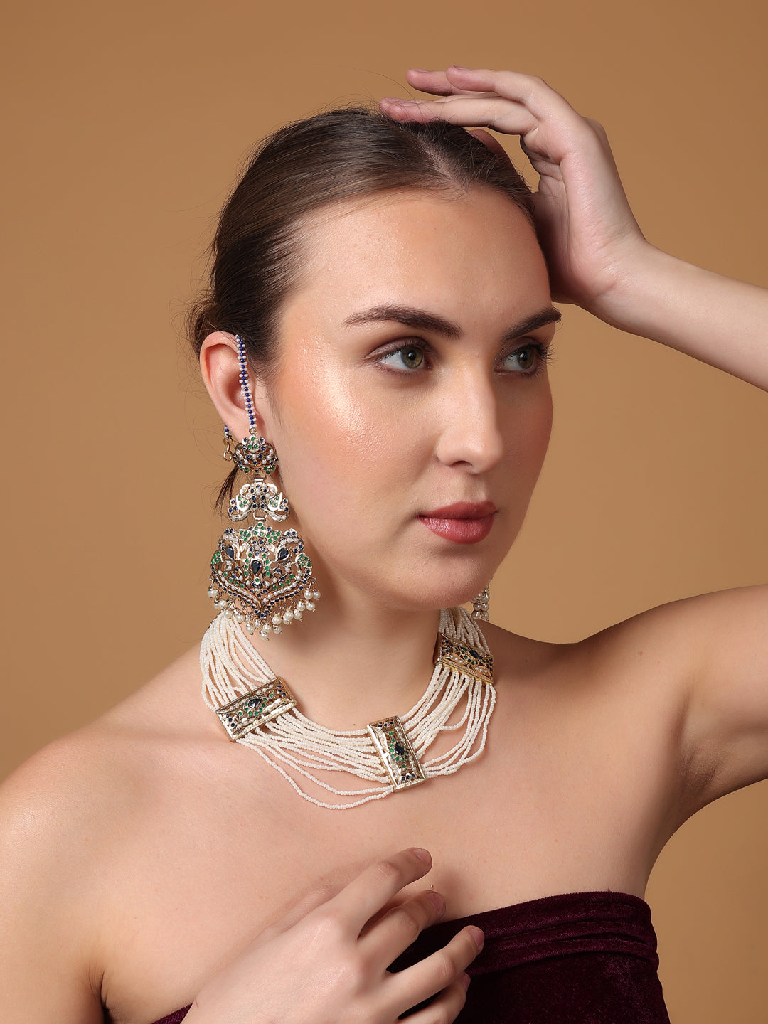 Peacock Inspired Colors in Jadau Design  Earring