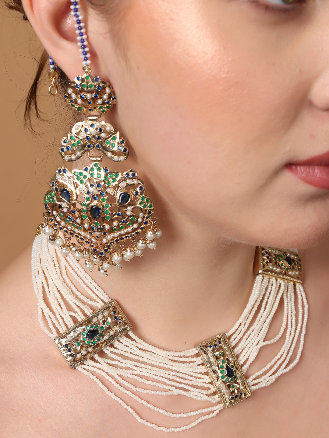 Peacock Inspired Colors in Jadau Design  Earring