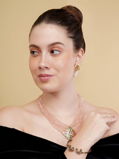 Pink and Red Jadau Necklace with open box clasp closure and stone lines  from Dugristyle Ruhaniyat By Dugran