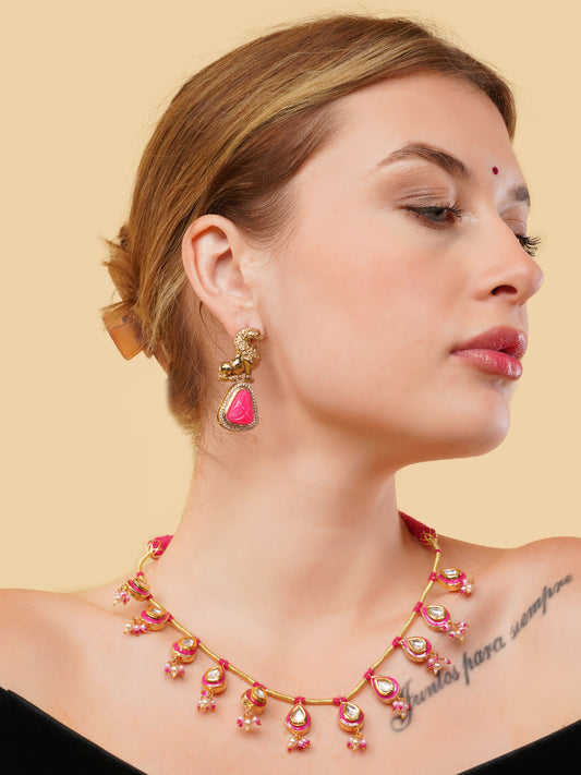 Red and Gold Meeenakari amalgamation with kundan tikra with handmade dori  from Dugristyle Ruhaniyat By Dugran
