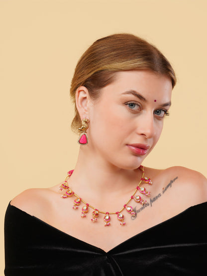 Red and Gold Meeenakari amalgamation with kundan tikra with handmade dori  from Dugristyle Ruhaniyat By Dugran