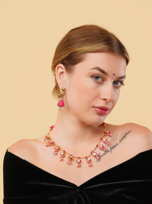 Red and Gold Meeenakari amalgamation with kundan tikra with handmade dori  from Dugristyle Ruhaniyat By Dugran