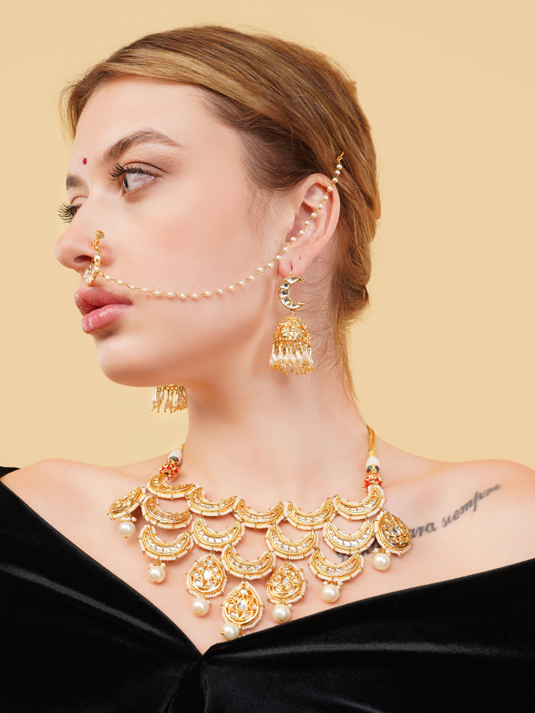 Kundan Necklace with chand shaped tikras brought togather to forma masterpiece