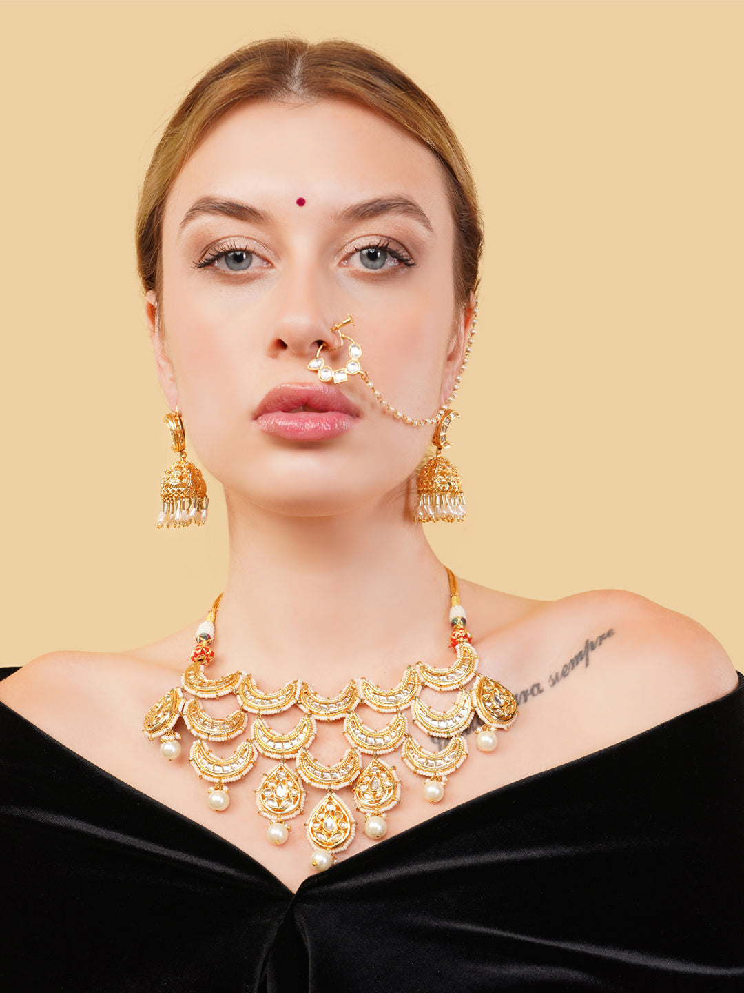 Kundan Necklace with chand shaped tikras brought togather to forma masterpiece