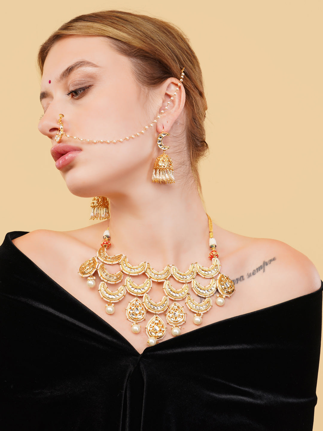 Kundan Necklace with chand shaped tikras brought togather to forma masterpiece