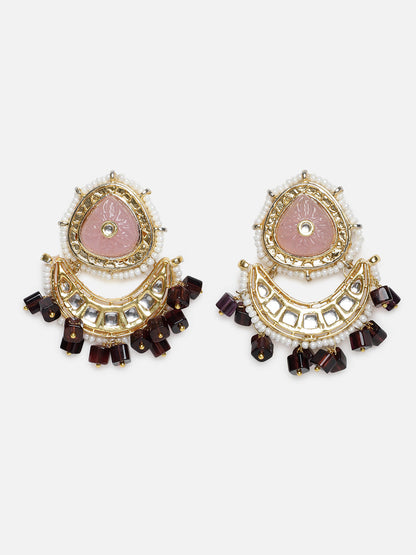 Pink and Maroon Kundan Jewellery Set with Pearls Strings and Carved Stones from Dugristyle Ruhaniyat By Dugran