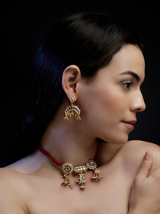 Red and Gold Multi Shaped and Red Colored Kundan Jewellery Set from Dugristyle Ruhaniyat By Dugran