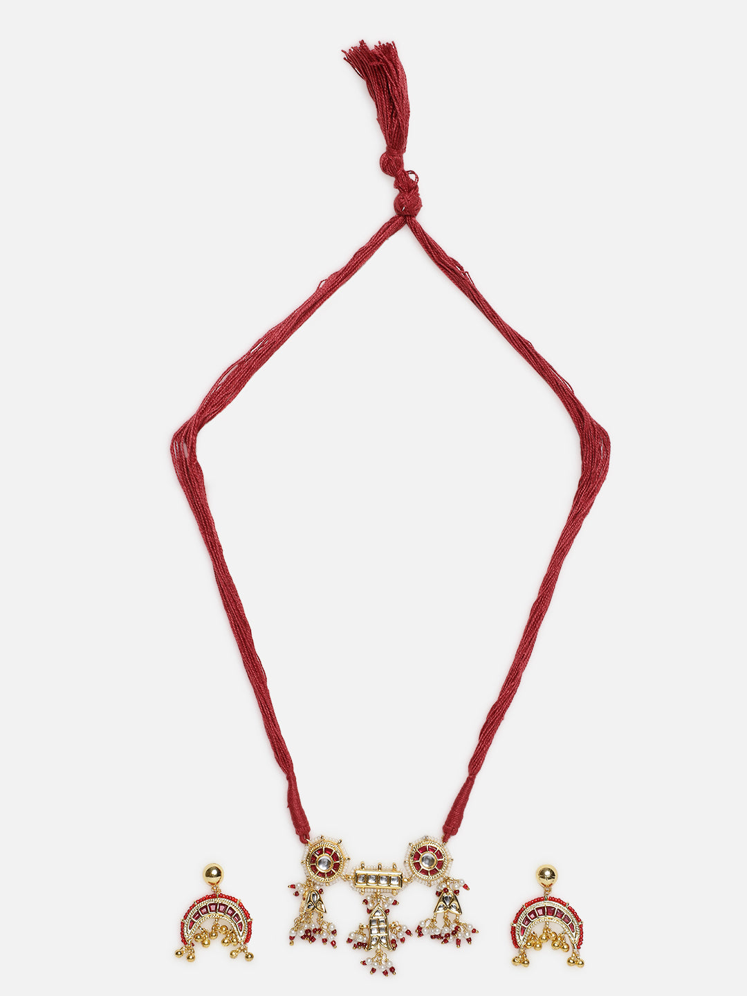 Multi Shaped and Red Colored Kundan Jewellery Set
