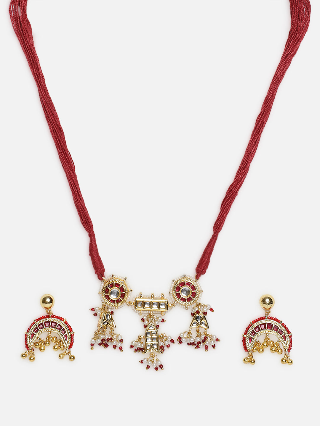 Multi Shaped and Red Colored Kundan Jewellery Set