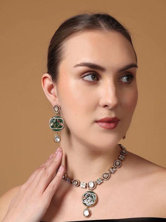 Green and Pink American Diamond used with moissanite stone necklace set from Dugristyle Ruhaniyat By Dugran