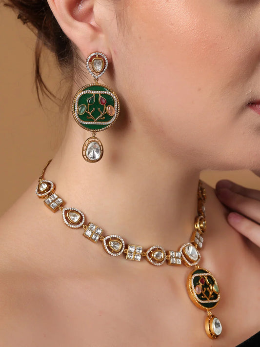 Green and Pink American Diamond used with moissanite stone necklace set from Dugristyle Ruhaniyat By Dugran