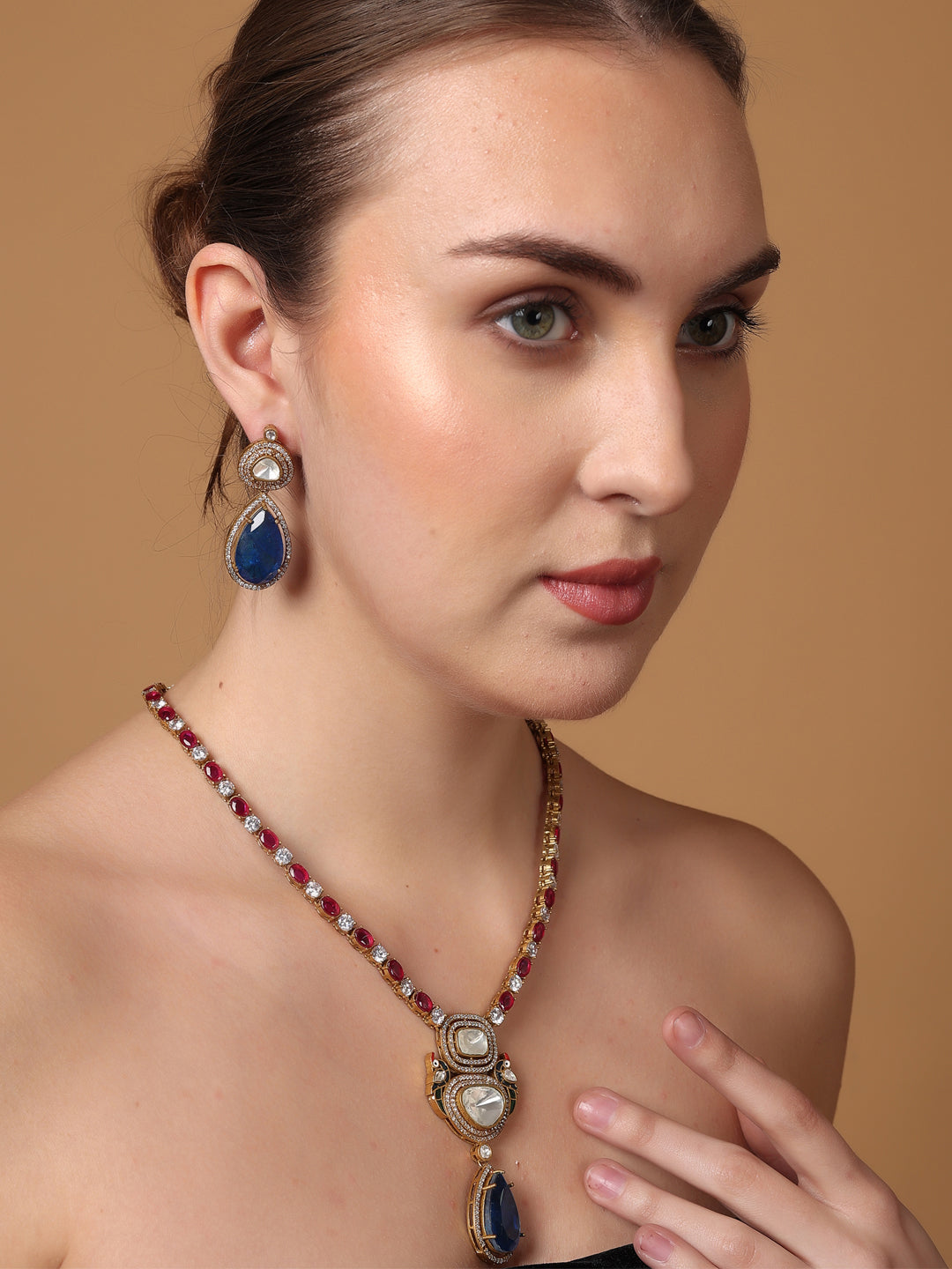 Moissanite with American Diamond necklace with Earring