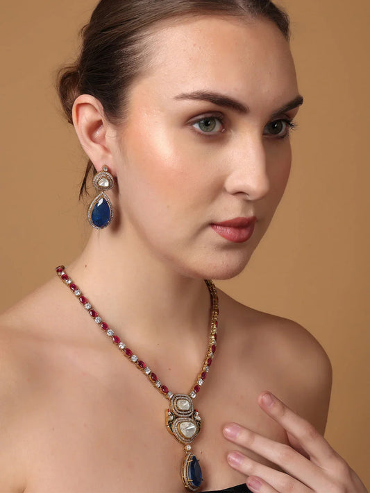 Blue and Purple Moissanite with American Diamond necklace with Earring from Dugristyle Ruhaniyat By Dugran