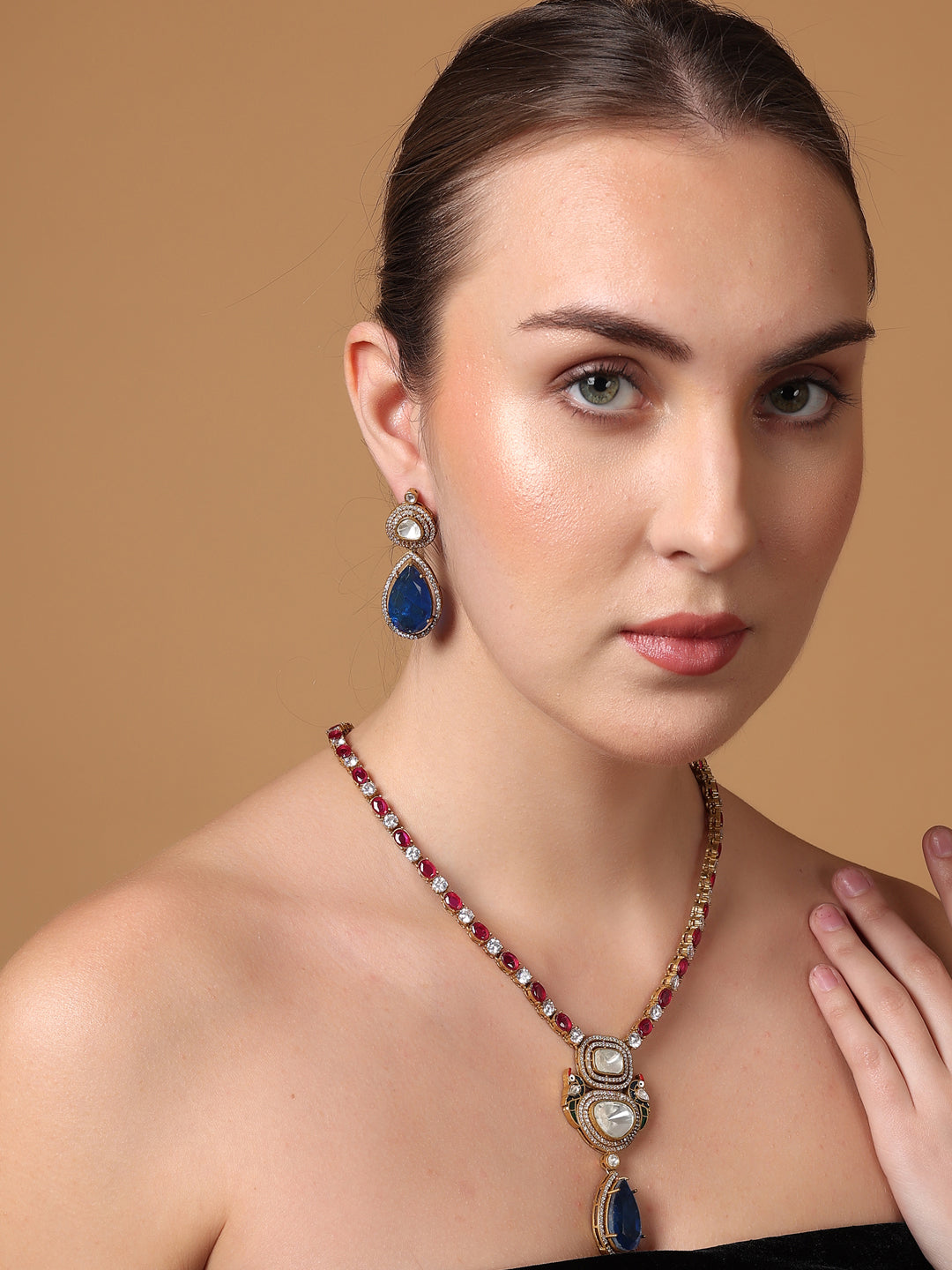 Moissanite with American Diamond necklace with Earring