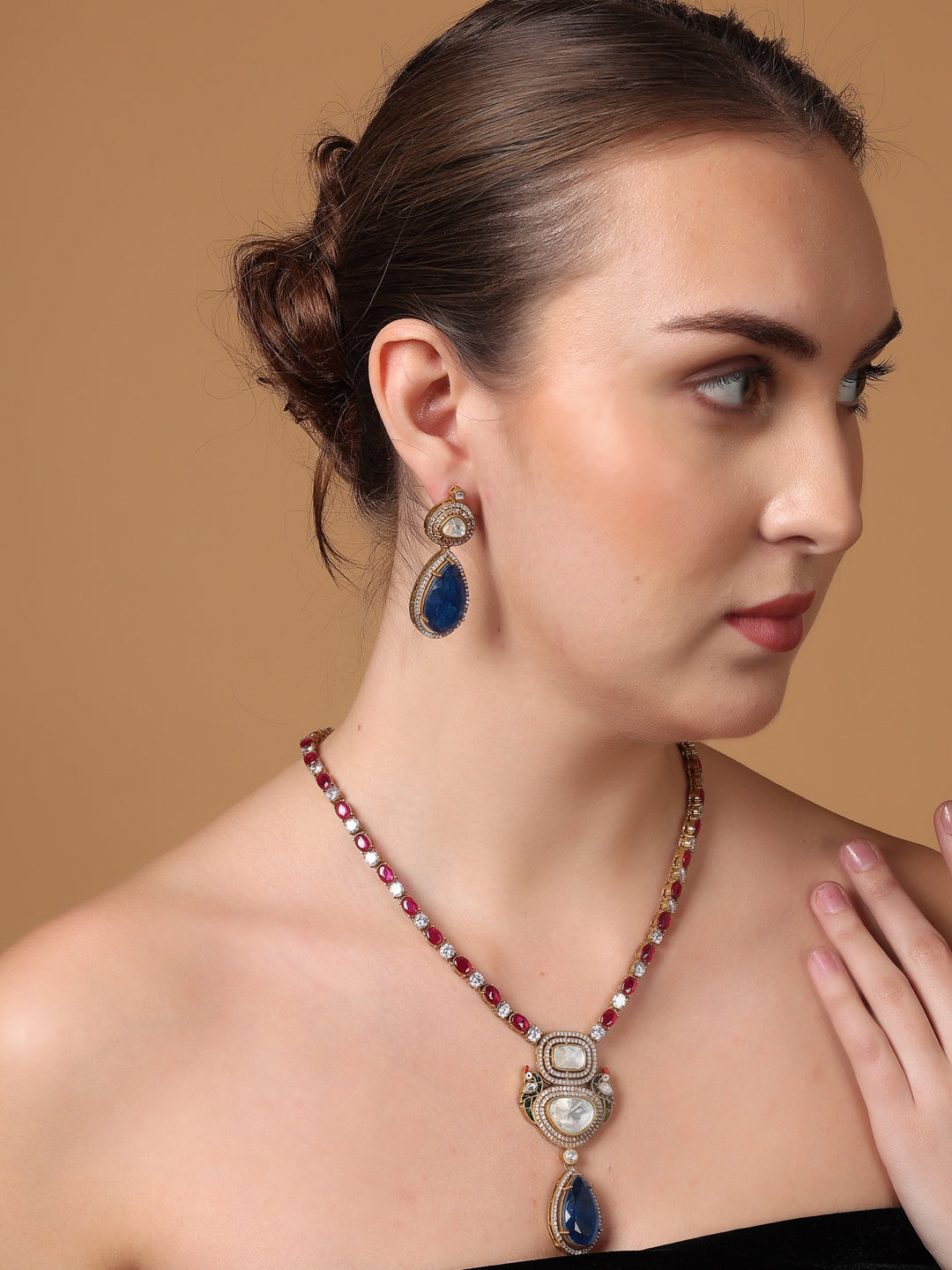 Moissanite with American Diamond necklace with Earring