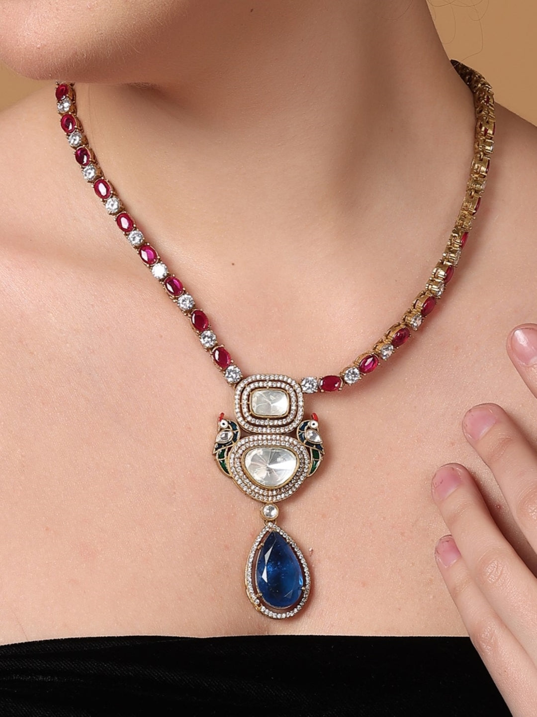 Moissanite with American Diamond necklace with Earring