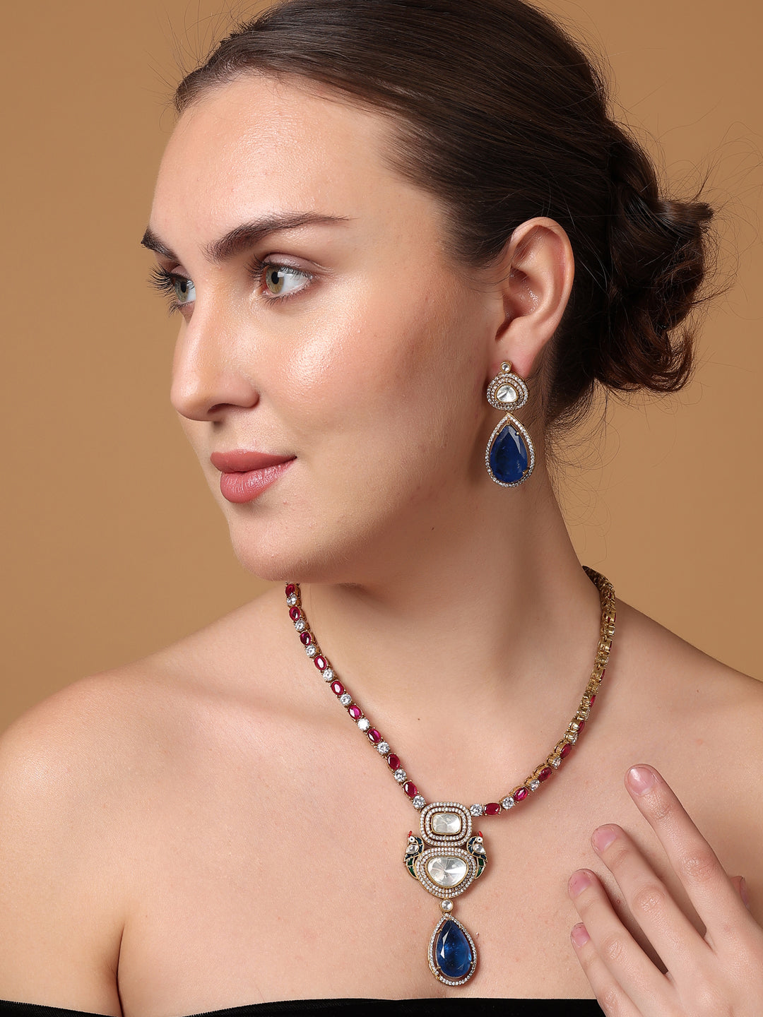 Moissanite with American Diamond necklace with Earring