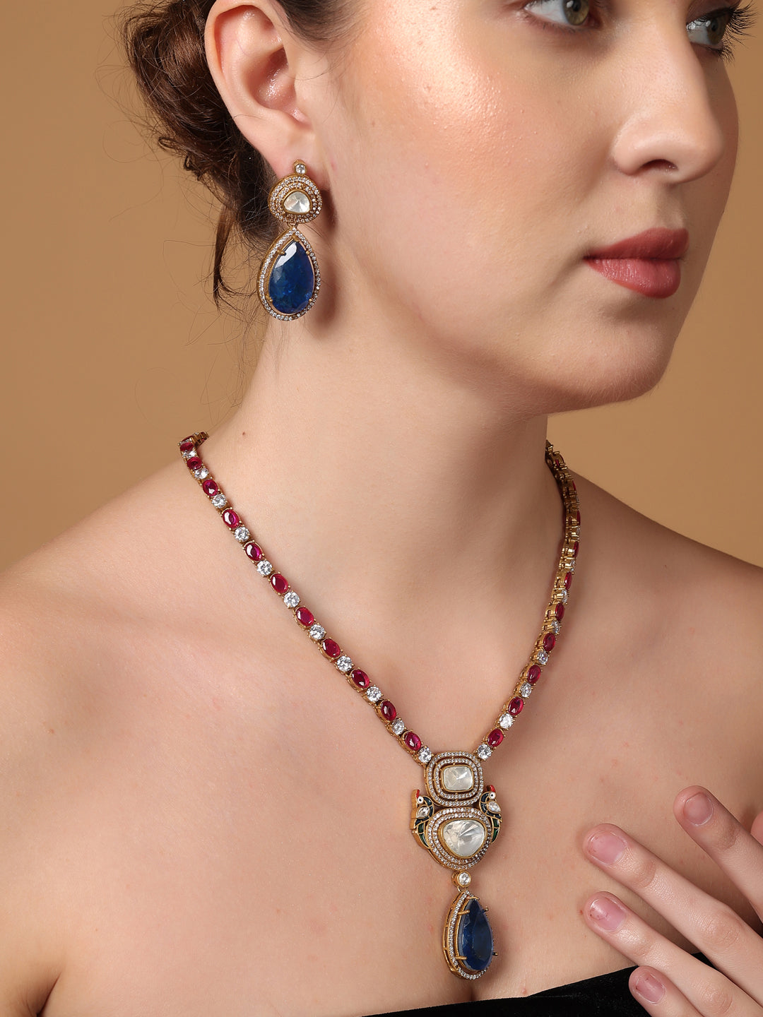 Moissanite with American Diamond necklace with Earring