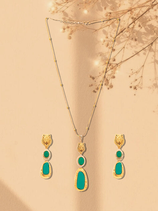Maroon and Gold Moissanite Stones used with Tiger design Necklace and earrings set from Dugristyle Ruhaniyat By Dugran