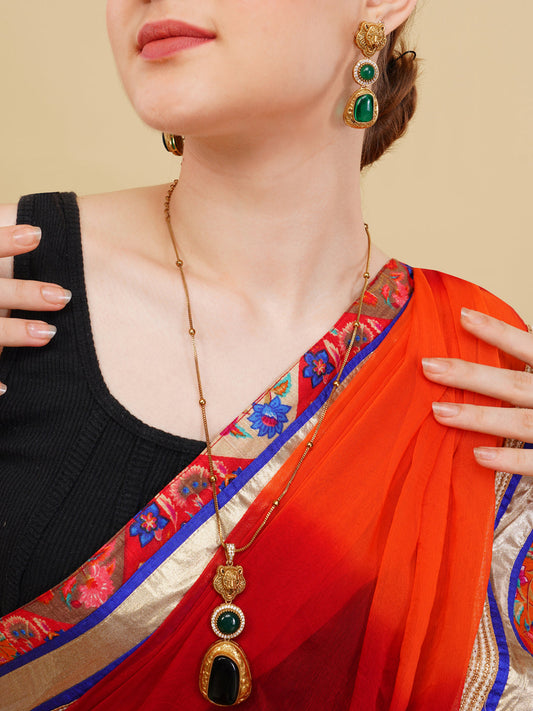 Green and Gold Moissanite Stones used with Tiger design Necklace and earrings set from Dugristyle Ruhaniyat By Dugran