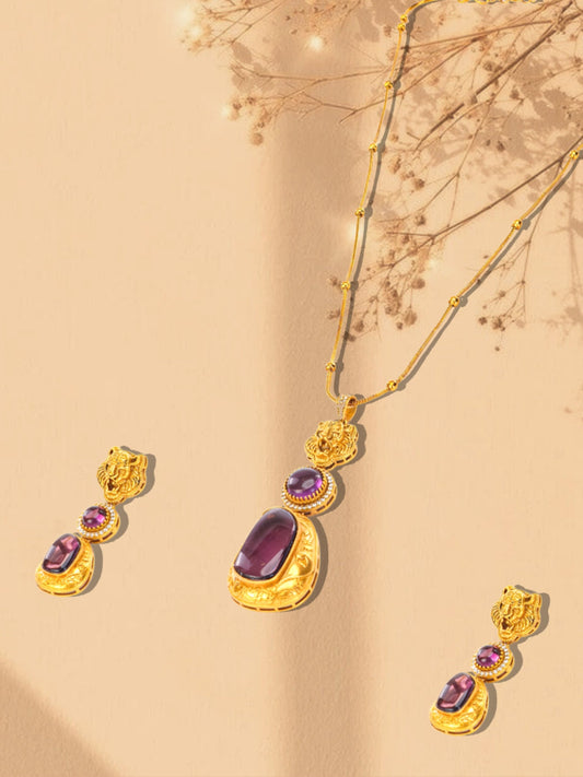 Green and Gold Moissanite Stones used with Tiger design Necklace and earrings set from Dugristyle Ruhaniyat By Dugran